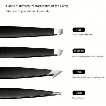 4 Pcs Set High-Quality Stainless Steel Eyebrow Tweezers  Suitable for Eyebrows Eyelashes Remove Beard Christmas Gift
