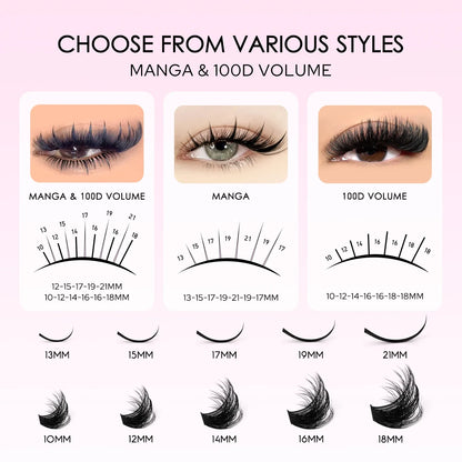 WOSHEER Lash Clusters Kit Lash Spikes Eyelash Clusters Volume Individual Lashes DIY Spiky Lash Extension Manga Clusters Eyelash