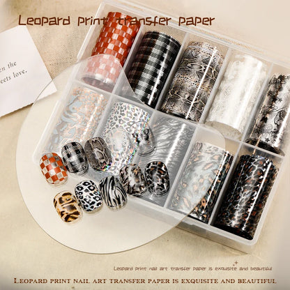 10 Rolls Water Soluble Leopard Print Transfer Paper Nail Transfer Foil Animal Printing Stickers Professional Nail Art Design