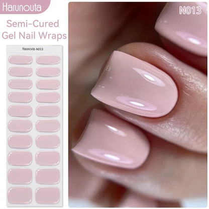 20Tips Gradient French Semi-cured Gel Nail Sticker UV Lamp Needed Full Cover Nail Gel Polish Wraps Manicure Press on Nails Decal