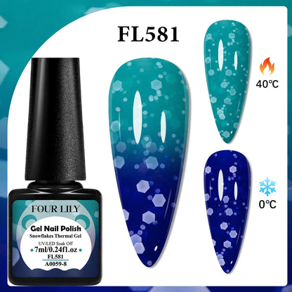 FOUR LILY 7ml Thermal Nail Gel Polish 3 Colors Changing Semi Permanent Soak Off UV/LED Nail Supplies Gel for Manicure Design