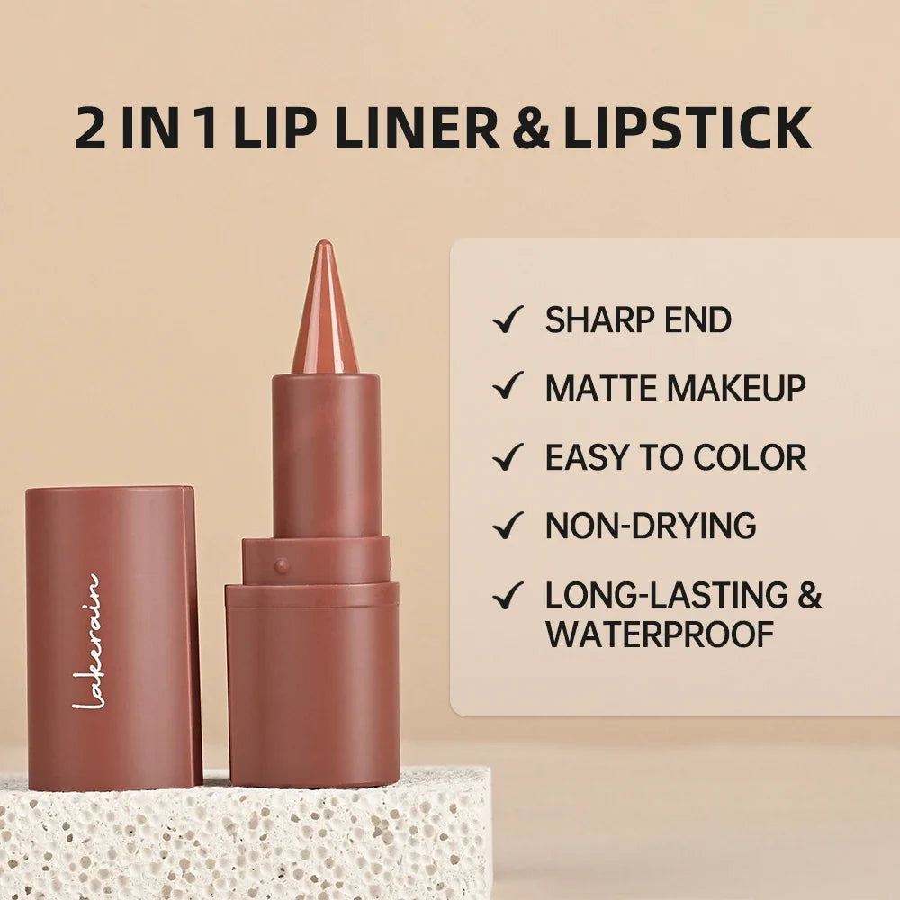 Lakerain Lip Liner Lipstick Pen Long Lasting Waterproof Gradient Quick Drying 2 IN 1 Lip Liner & Lipstick Sexy Matte Cosmetic