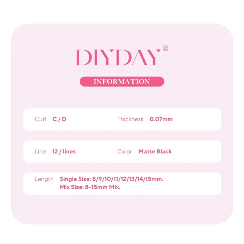 DIYDAY U-shaped YY Eyelash Extension Premium PBT Double Layer U Sahpe YY Lashes Ultra Soft Featherlight False Mink Eyelashes