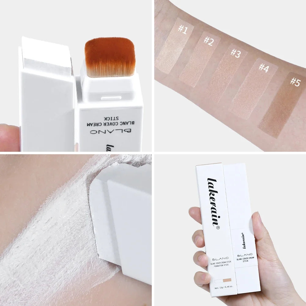 Foundation Stick Color Changing Foundation with Detachable Brush Blanc Cover Cream Stick Changing Hight Coverage Base Makeup