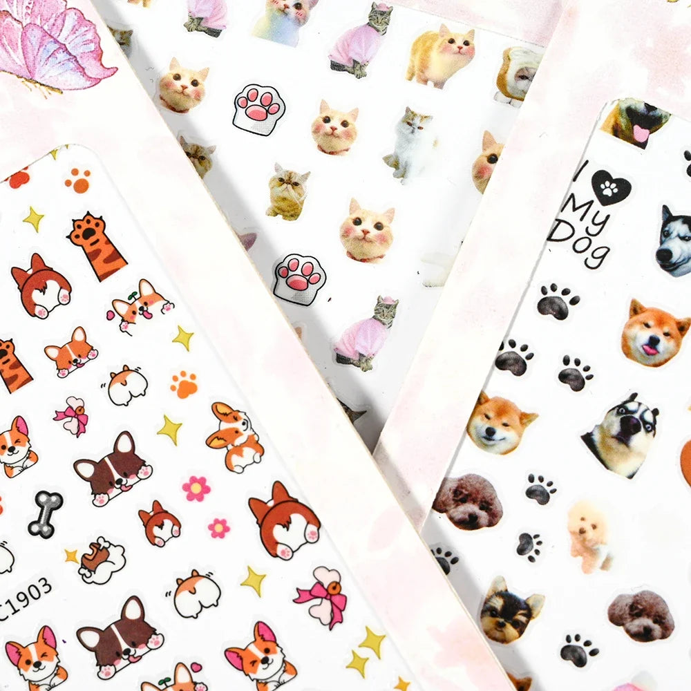 Lovely Cat Nail Decals 3D Animal Cartoon Dog Scrawl Relief Self Adhesive Nail Art Stickers Cute Puppy Kitty Y2K Nails Decoration