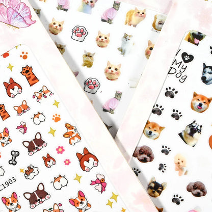 Lovely Cat Nail Decals 3D Animal Cartoon Dog Scrawl Relief Self Adhesive Nail Art Stickers Cute Puppy Kitty Y2K Nails Decoration