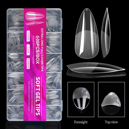 100/600Pcs Short Almond Nail Tips Soft Gel Nail Tips Full Cover False Nail Tips For Acrylic Nails  Salon Home Press On Nails