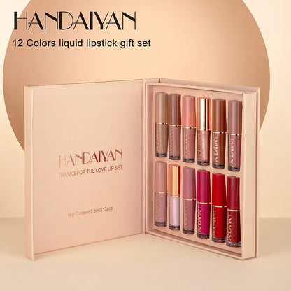12 Color Matte Liquid Lipstick Kit Non Stick Cup Waterproof Lip Gloss Long Lasting Korean Cosmetics Makeup For Women