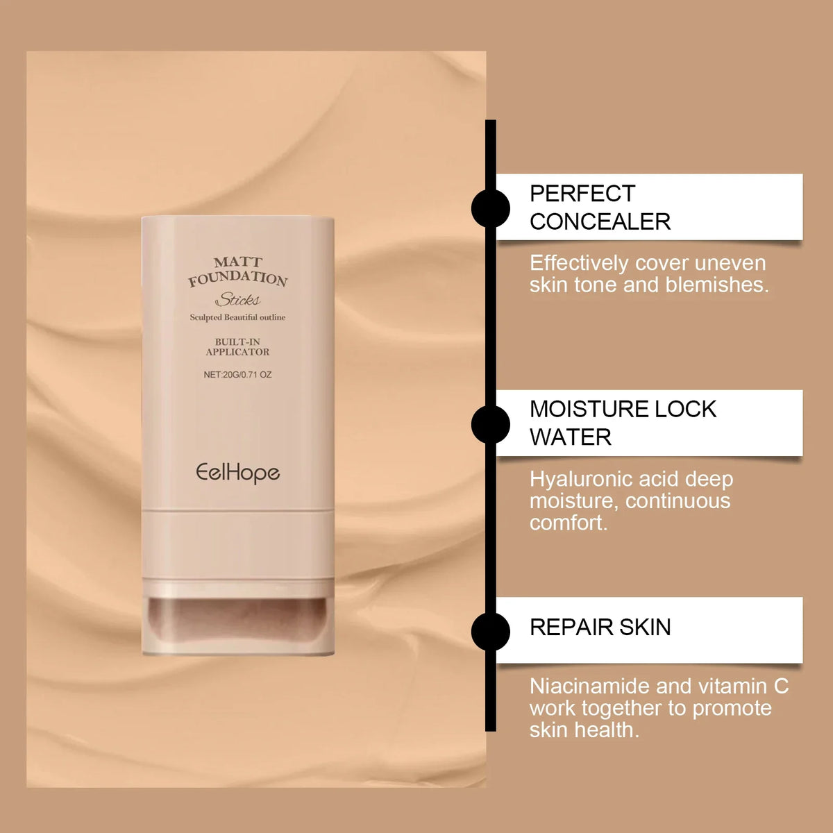 EELHOE Foundation Concealer Stick Lightweight Breathable Moisturizing Waterproof No Creasing Longlasting Female Makeup Product