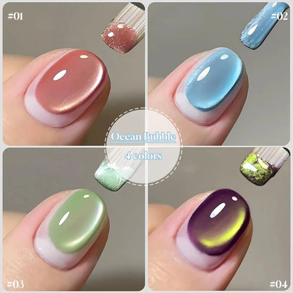 SHAKA 1-4pcs New Spring/Summer Bestsell Blue Nails Green Blue Nail Supplies Fantastic Ocean Bubble Cat Eye Gel Nail Polish
