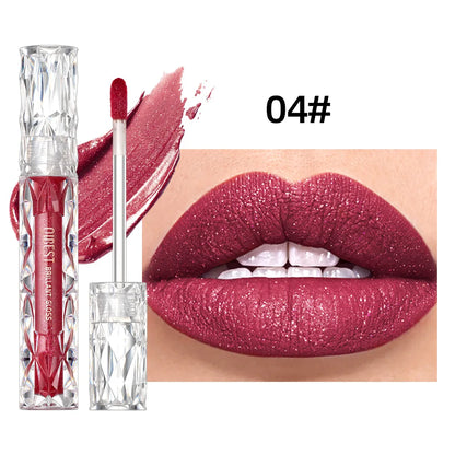 Diamond Shimmer Waterproof Lipgloss 10 Colors Liquid Lipstick Glitter Shiny Pearl Glaze Long Lasting Lip Tint Women Makeup