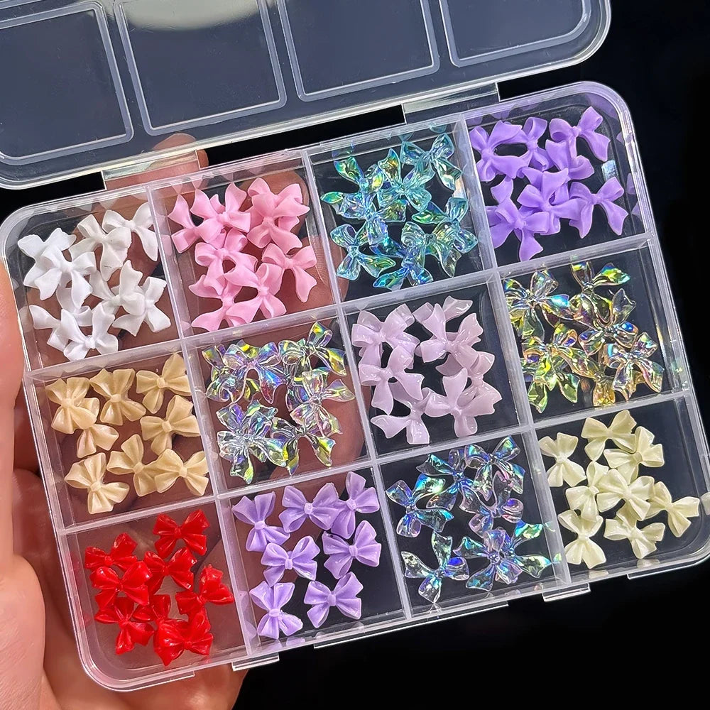 120pcs/box 3D Gold Bow Butterfly Nail Metal Charms Shiny Cute Bowtie/Diamond Star Nail Jewelry 120 Luxury Nail Art Supplies #RE4