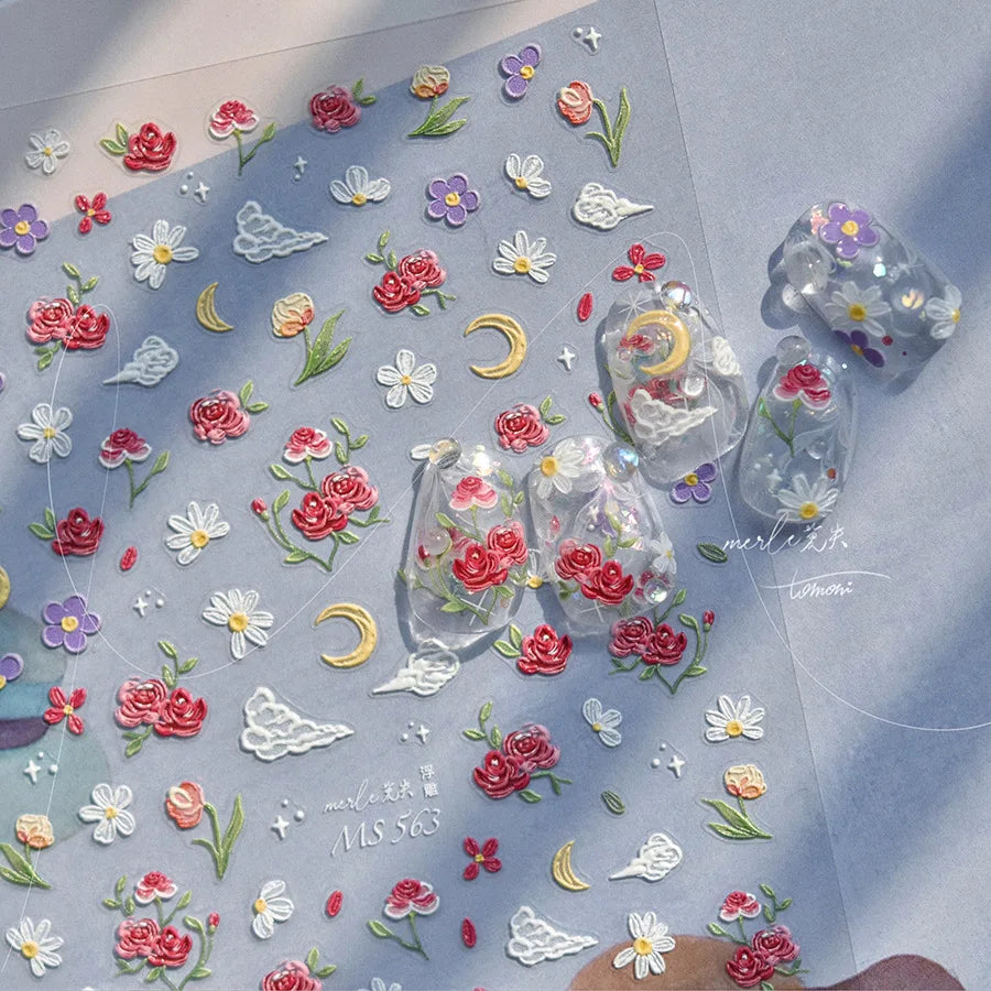 1pcs Dream Flower Window Shell Light Nail Art Stickers Japanese Flower Self Adhesive Stickers Press On Nails Decoration Decals