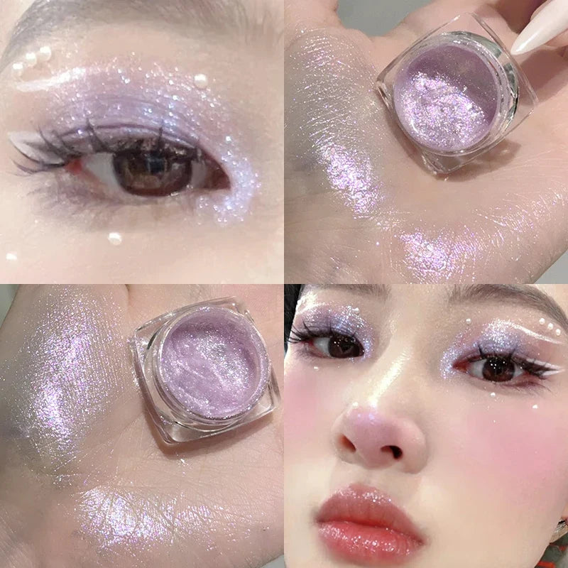 Sparkling Glitter Liquid Gel Eyeshadow Metallic Silver White Highlighter Sequins Eye Shadow Waterproof Shiny Silkworm Eye Makeup