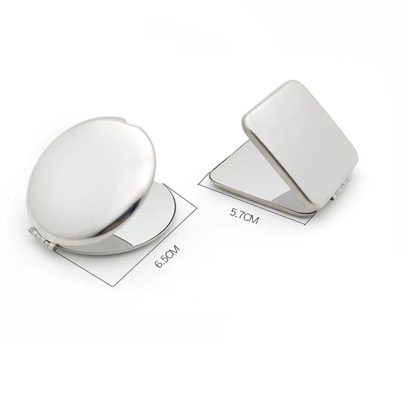 1pcs Portable Women Stainless Steel Makeup Mirror Hand Pocket Folded-Side Cosmetic Make Up Mirror Small Various Shapes