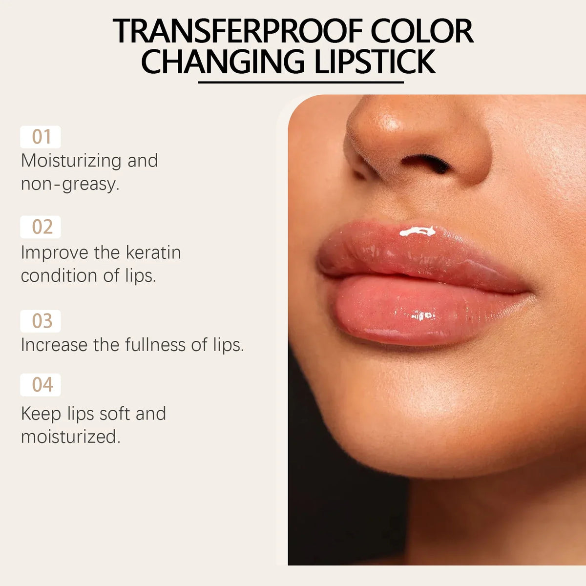Gold Foil Color Changing Lip Balm Glossy Non-Sticky Nourishing Moisturizing Lasting Transferproof Color Changing Lipstick