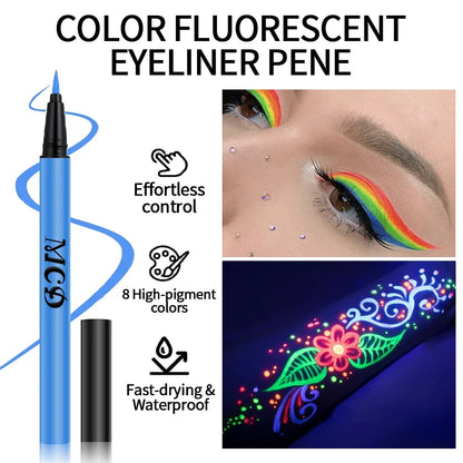 1PC UV Light Neon Eyeliner Pen Eyes Makeup Blue Green Waterproof Liquid Color Eye Liner Pencil Make Up Cosmetics Yellow Purple