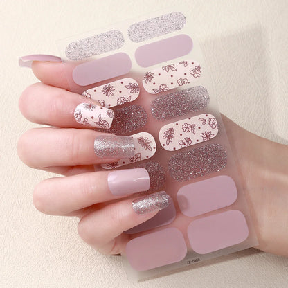 16tips DIY Baking-Free Nail Stickers Spring Summer Flowers Adhesive Nail Strips Patch Slider Full Cover Nail Decoration Decal