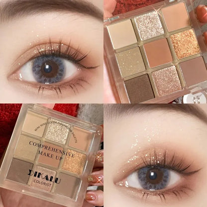 DIKALU Spring And Summer New Eyeshadow Palette Oh Rosy Nine Palace Grid Auto Focus Low Saturation Smoke Powder Rose Plate