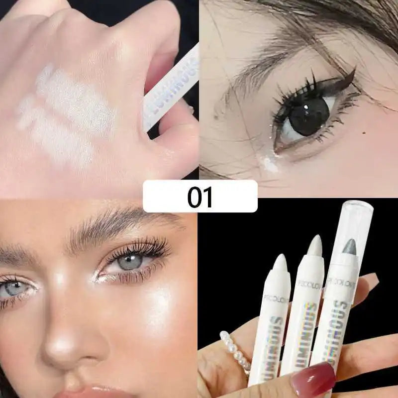 Brightening Highlighter Pen, Long Lasting Waterproof, Smooth Matte Pearly Glitter White Silvery Eyeliner Eyeshadow Stick
