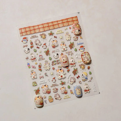 Lovely Animal Graffiti Cat Claw Rabbit Bunny Bear Dog Flower Fruit Dim Sum Candy Sunflower Adhesive 5D Nail Art Stickers Decal