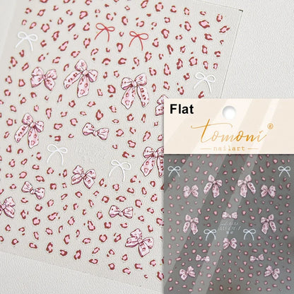 French Leopard Print Bowknot Lace Ribbon Rhinestone Pearl Bow Tie Simple White Black Nail Art Stickers Decoration Manicure Decal