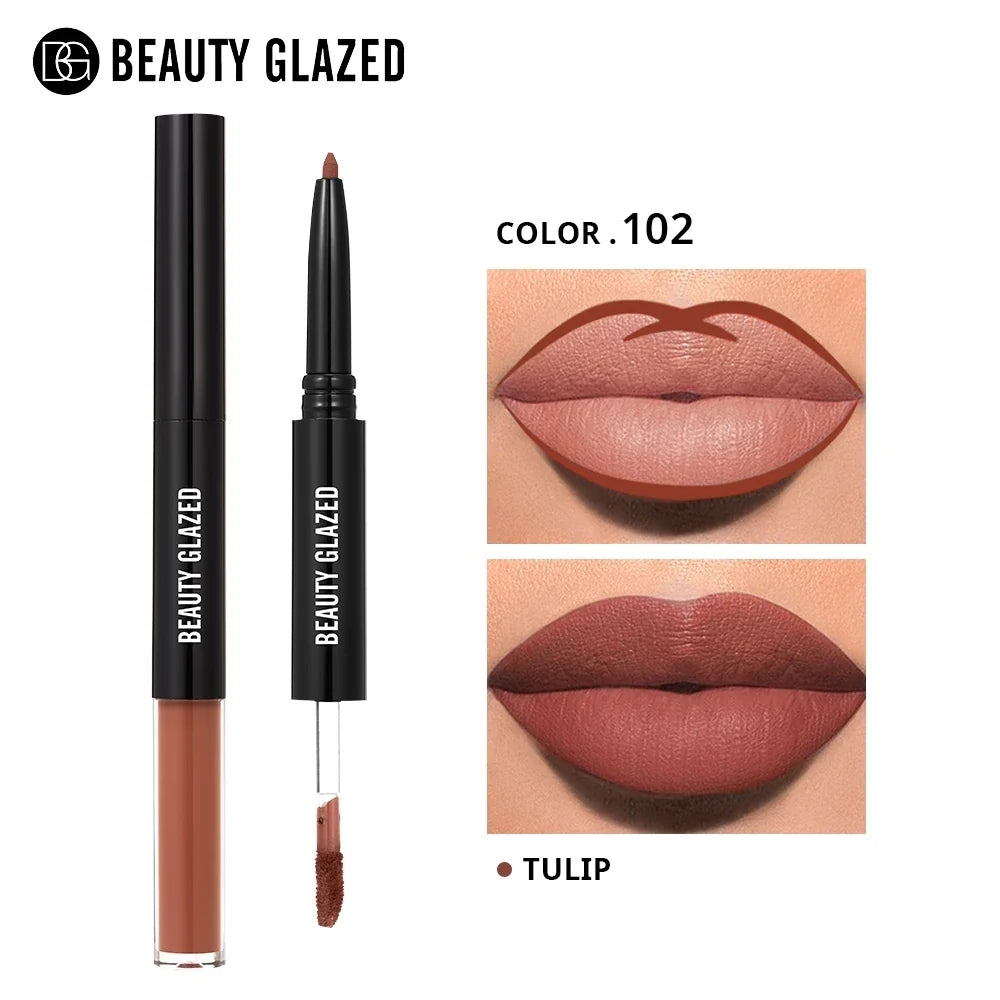 Beauty Glazed 2 In 1 Matte Lipliner Long-Lasting Lipstick Waterproof High Pigment Matte Lip Makeup
