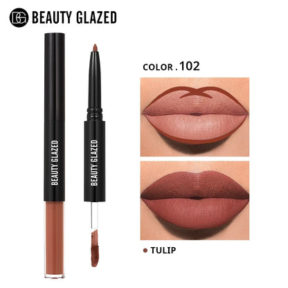 Beauty Glazed 2 In 1 Matte Lipliner Long-Lasting Lipstick Waterproof High Pigment Matte Lip Makeup