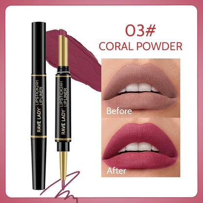 Rave Lady 2 IN 1 Matte Lipstick Lipliner Pencil 6 Color Christmas Gift Waterproof Lipstick Sexy Red Long Lasting Lipliner Makeup