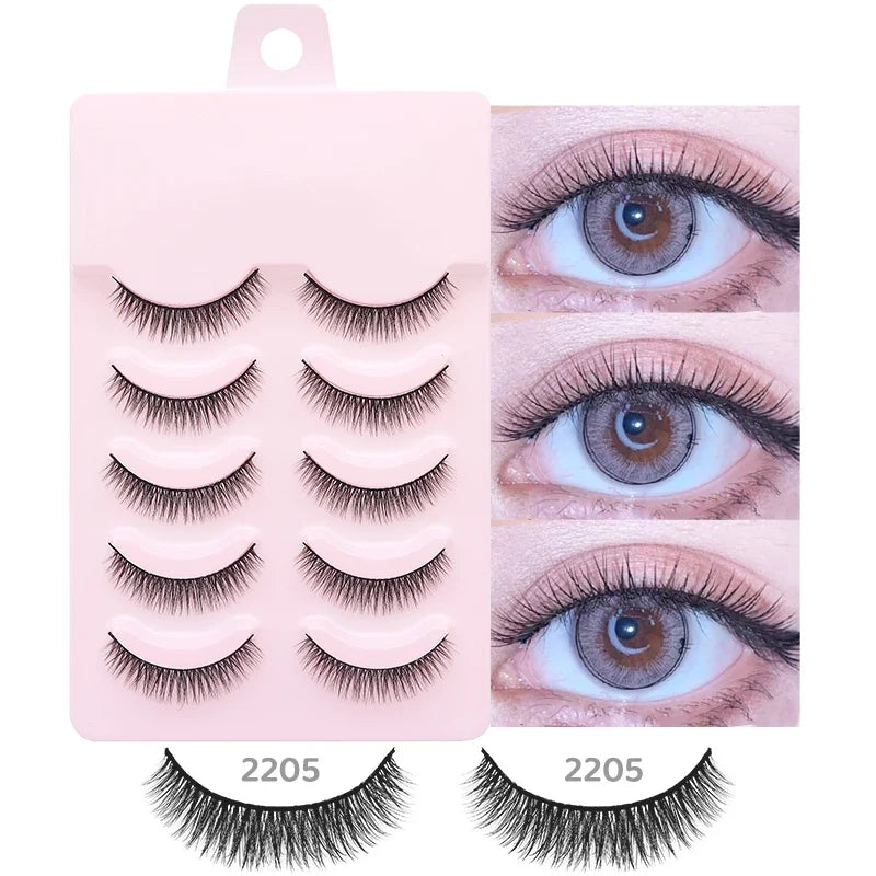 DINGSEN 5 Pairs Manga Lashes Eyes Lashes Soft Natural Long Eyelashes Fake Lashes Anime Wispy Strip False Eyelashes Makeup