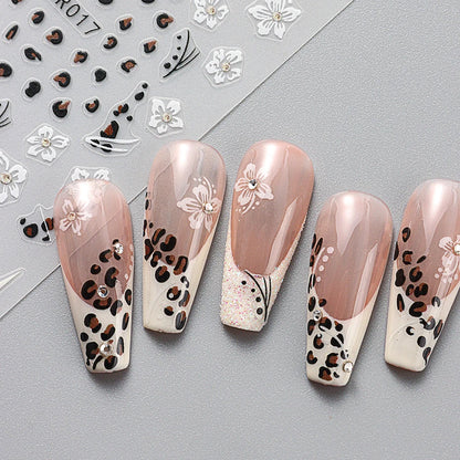 Cheetah French Nails Stickers Flowers Leopard Self-Adhesive Decals Holographic Slider Manicure Art Supplies And Decorations