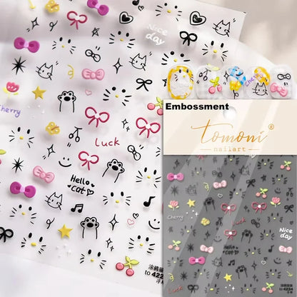 1pcs 5D Japanese Kawaii Bear Nail Art Stickers Brown Cartoon Animals Self-Adhesive Nail Decoration Decals DIY Slider Accessories