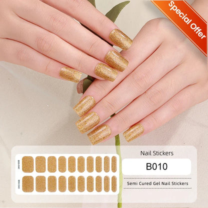 20Tips Gradient French Semi-cured Gel Nail Sticker UV Lamp Needed Full Cover Nail Gel Polish Wraps Manicure Press on Nails Decal