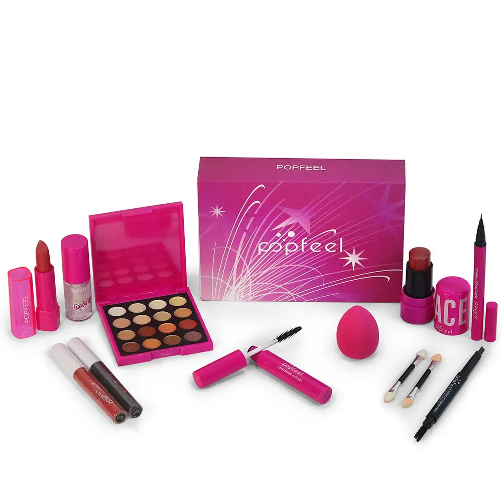 POPFEEL Pink Makeup Set Gift Box - Kit with Eyeshadow, Blush, Lipstick for Girls - Perfect Birthday or Special Occasion Present