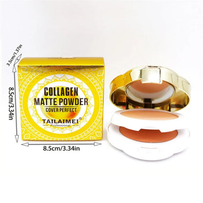 Natural Matte Pressed Powder Oil Control Brighten Whitening Face Base Foundation Compact Concealer Makeup Cosmetics