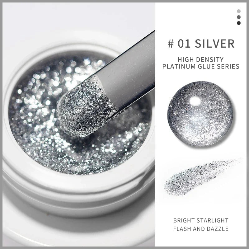 1 Bottle Silver Golden Metal Nail Painting Gel Soak Off Emboss UV Glitter Gel Reflective Professionals Painted Nail Gel Polish