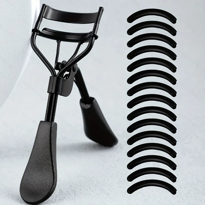 Portable Eyelash Curler with 15 Silicone Pads and Stainless Steel Eyelash Curler, Used for Eyelash Extension and Curling Tools