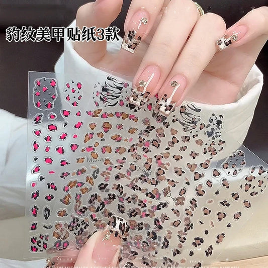 5D Pink Leopard Print Nail Art Stickers 8x10cm Pink/Black/Brown Leopard Nail Decal DIY Manicure Adhesived Leopard Slider