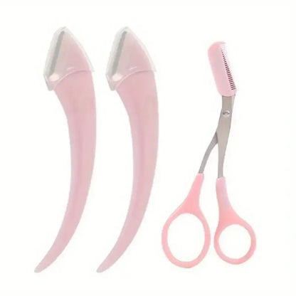 1Pcs/2Pcs/3Pcs Crescent Moon Eyebrow Trimmer Set, Stainless Steel Curved Eyebrow Razor Eyebrow Scissors With Comb