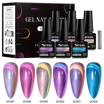 7pcs Shiny Cat Magnetic Gel Nail Polish Set With Magnetic Rod Pink Colorful Semi Permanent Soak Off UV Gel Varnish Nail Supplies
