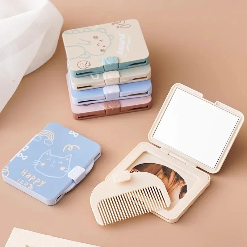 Cute foldable portable makeup mirror, 2-in-1 mini handheld makeup and comb, perfect for students and young girls, makeup, cheap,