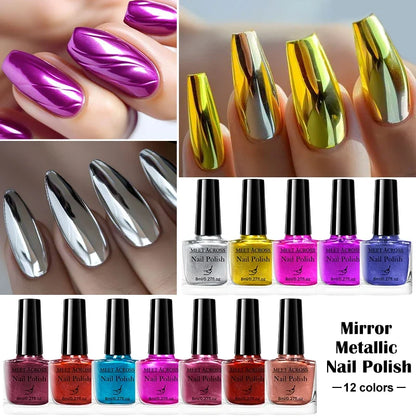 8ml Metallic Nail Polish Mirror Effect Fast Drying Long-Lasting Nails Art Polish DIY No Need Lamp Cure Manicure Nail Supplies