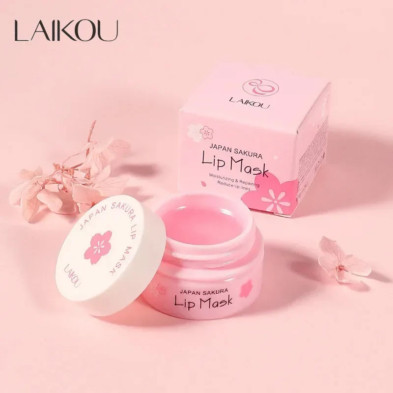 LAIKOU Cherry Blossom Lip Balm Moisturizing Lipstick Base Makeup,Gentle & Nourishing Autumn & Winter Lip Skincare Lip Mask 8g