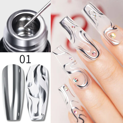 5ML Gold Silver Metallic Liner Paint Gel Polish Chrome Mirror Metal Effect Super Bright French UV LED Semi Permanent Nail Gel