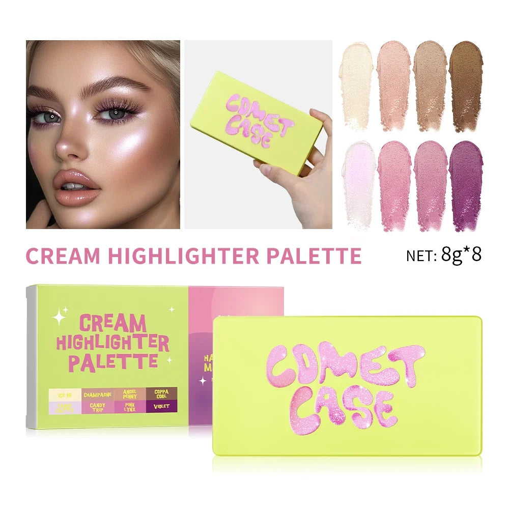 8-Color Blusher Cream Plate Highlighter Palette Face Blush Cosmetics Long Lasting Waterproof Concealer Natural Look Matte Makeup