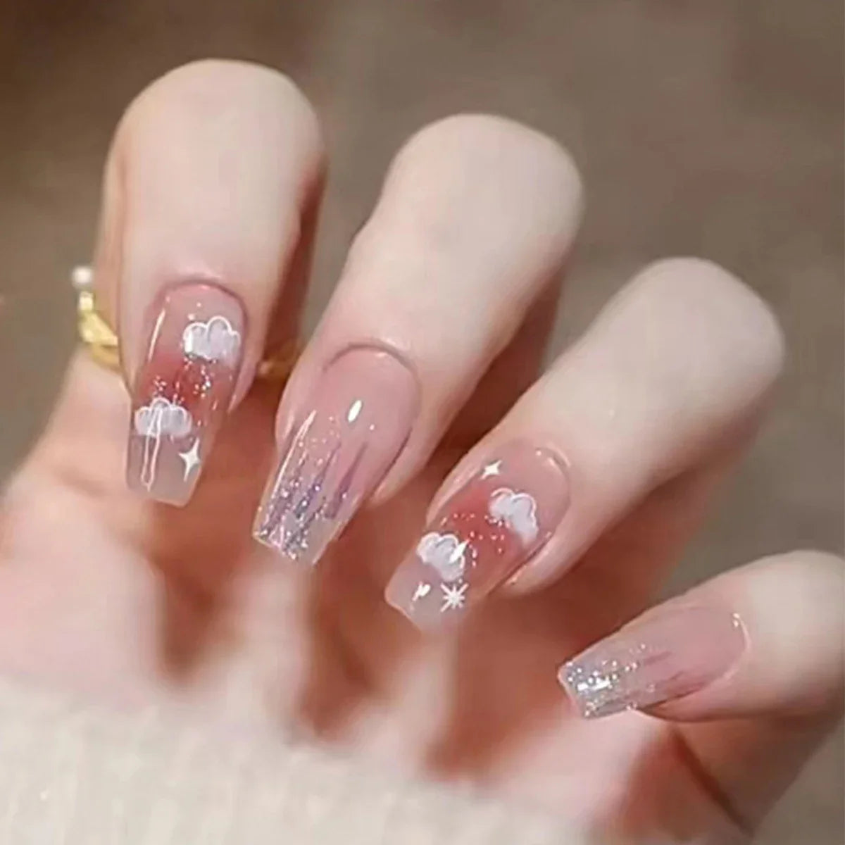 24pcs Chromic Heart Peach Bowknot 3D False Nails Gradient Pink Color Changing Press On Nails Sweet Pink for Women Girls