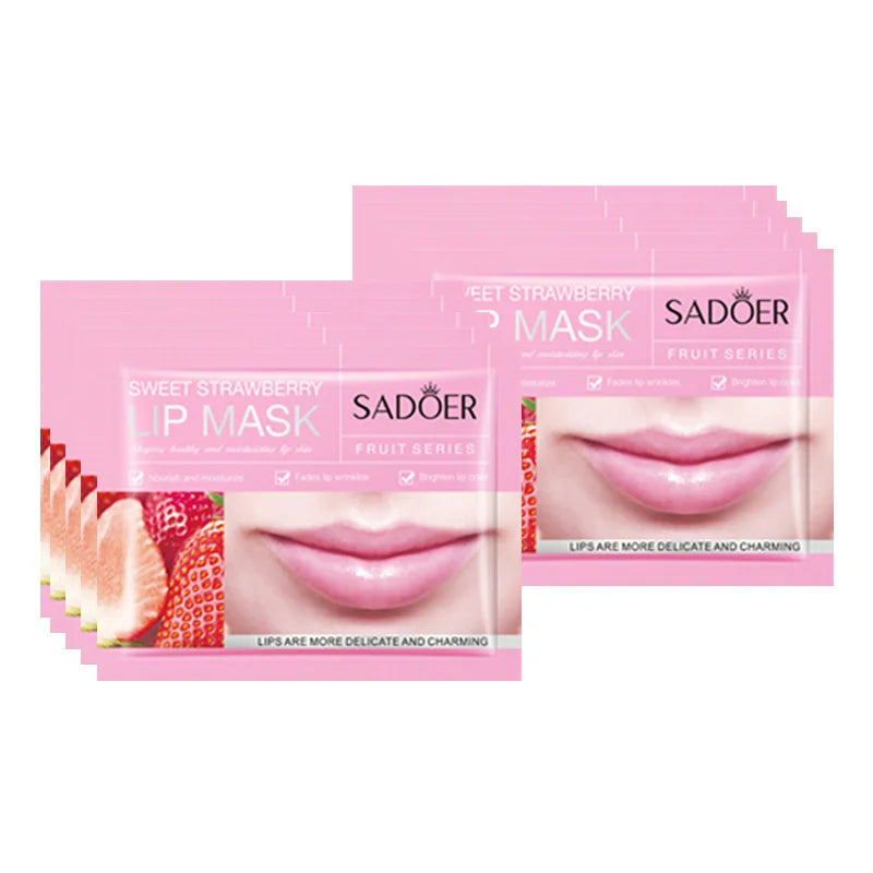 10pcs SADOER Fruits Moisturizing Lip Mask Nourishing Beauty Hydrating Crystal Collagen Gel Lip Patches Skin Care