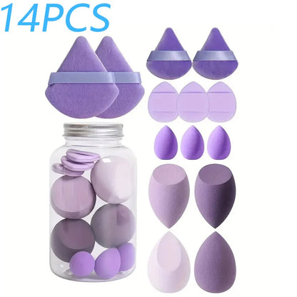 14PCS Makeup Sponge Set with Storage Jar Velvet Beauty Blenders Beauty Egg Powder Puffs Make Up Accessories Women Makeup Tools