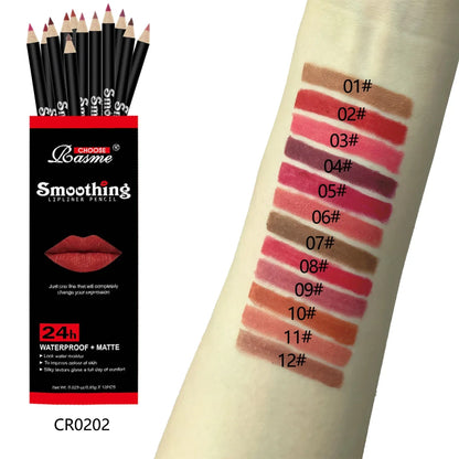 12pcs Lip Liner Pen 12 Colors Professional Lip Liner Pencil and Matte Lip Non-stick Cup Nude Lipstick Pencil SET