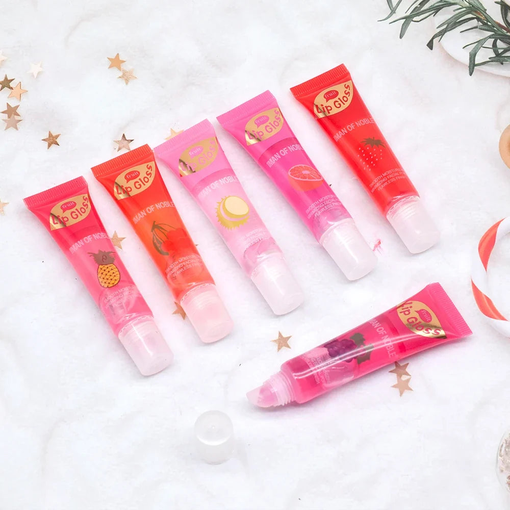 6pcs/set, Moisturizing Clear Lip Gloss, Pineapple, strawberry, grapes Translucent Plumping Lip Oils Gift Set